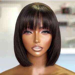Quality silky human wigs bang and middle part. Can dye and curl.